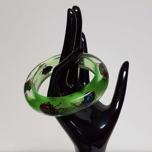 Vintage Acrylic Lucite Bug Bracelet Insect Oddity Beetle Bangle